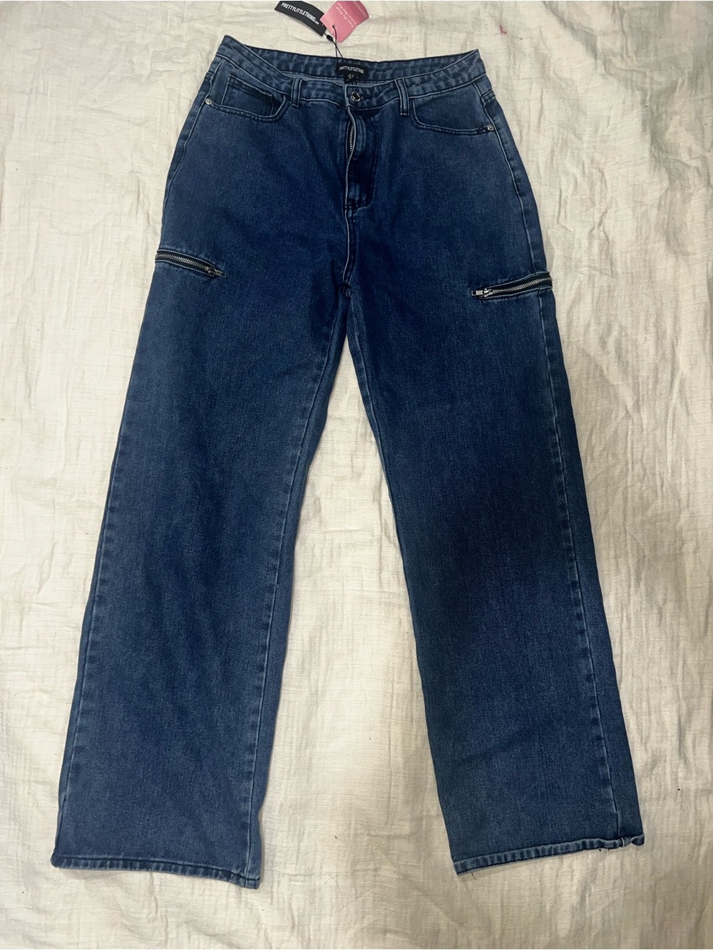 Women’s Dark Blue Denim Jeans with Zip Pocket Details